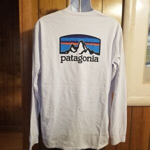 Patagonia White Long Sleeve Tee with Mountain Logo